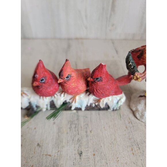 Red cardinal AS IS log tree Xmas snow home decor set figure mistletoe - Picture 5 of 13